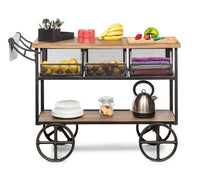 Retro Wooden Kitchen Island Trolley on Wheels with Storage Drawers Kings Warehouse 