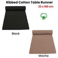 Ribbed Cotton Table Runner 33 x 180 cm Mocha Home & Garden Kings Warehouse 