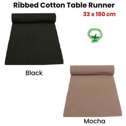Ribbed Cotton Table Runner 33 x 180 cm Mocha Home & Garden Kings Warehouse 