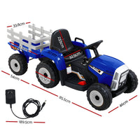 Rigo Ride On Car Tractor Trailer Toy Kids Electric Cars 12V Battery Blue Kings Warehouse 