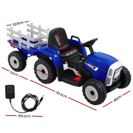 Rigo Ride On Car Tractor Trailer Toy Kids Electric Cars 12V Battery Blue Kings Warehouse 