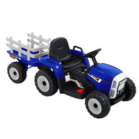 Rigo Ride On Car Tractor Trailer Toy Kids Electric Cars 12V Battery Blue Kings Warehouse 