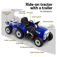 Rigo Ride On Car Tractor Trailer Toy Kids Electric Cars 12V Battery Blue Kings Warehouse 