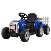 Rigo Ride On Car Tractor Trailer Toy Kids Electric Cars 12V Battery Blue Kings Warehouse 