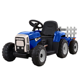 Rigo Ride On Car Tractor Trailer Toy Kids Electric Cars 12V Battery Blue Kings Warehouse