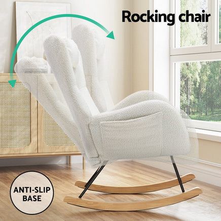 Rocking Chair Armchair Pillow Boucle White Furniture Kings Warehouse 