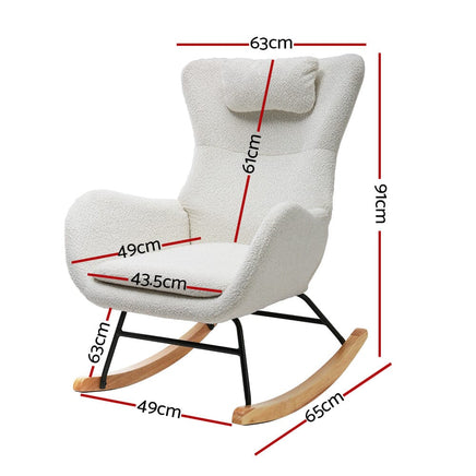 Rocking Chair Armchair Pillow Boucle White Furniture Kings Warehouse 