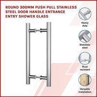 Round 300mm Stainless Steel Push Pull Door Handle for Wood Glass Home & Garden Kings Warehouse 