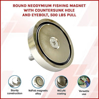 Round Neodymium Fishing Magnet with Countersunk Hole and Eyebolt, 500 LBS pull Gift & Novelty Kings Warehouse 