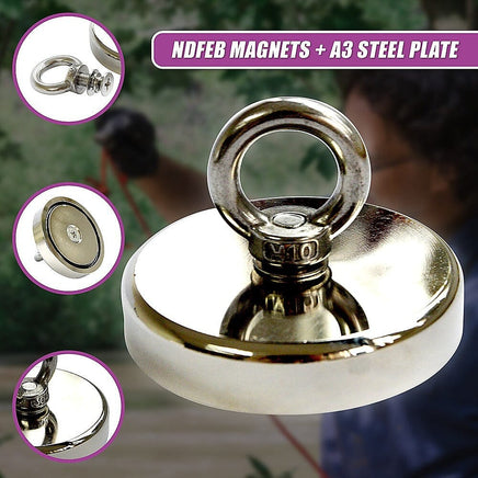 Round Neodymium Fishing Magnet with Countersunk Hole and Eyebolt, 500 LBS pull Gift & Novelty Kings Warehouse 