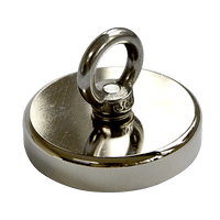 Round Neodymium Fishing Magnet with Countersunk Hole and Eyebolt, 500 LBS pull