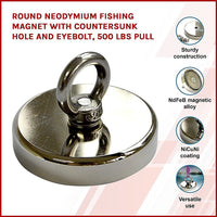 Round Neodymium Fishing Magnet with Countersunk Hole and Eyebolt, 500 LBS pull Kings Warehouse 