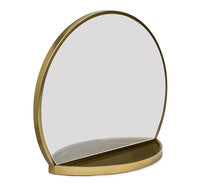 Round Table Wall Mirror with Shelf Storage in Brass Finish Home & Garden Kings Warehouse 