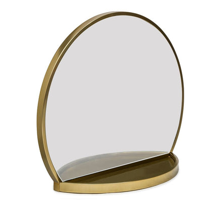 Round Table Wall Mirror with Shelf Storage in Brass Finish Home & Garden Kings Warehouse 