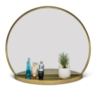 Round Table Wall Mirror with Shelf Storage in Brass Finish Kings Warehouse 