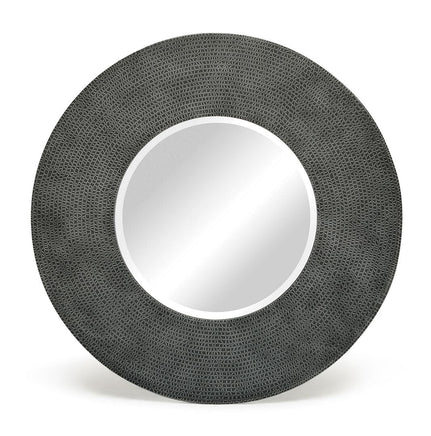 Round Wall Mirror with Croc Pattern Frame in Black Silver Finish Home & Garden Kings Warehouse 