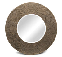 Round Wall Mirror with Croc Pattern Frame in Gold Black Finish Home & Garden Kings Warehouse 