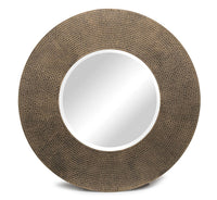 Round Wall Mirror with Croc Pattern Frame in Gold Black Finish Kings Warehouse 
