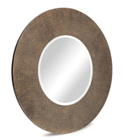Round Wall Mirror with Croc Pattern Frame in Gold Black Finish Kings Warehouse 