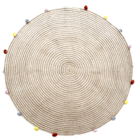 Round Woven Jute Cotton Multicolour Pompom Rug 120 cm EOFY Kings Warehouse 