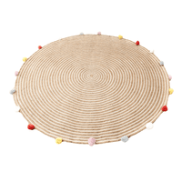 Round Woven Jute Cotton Multicolour Pompom Rug 120 cm EOFY Kings Warehouse 