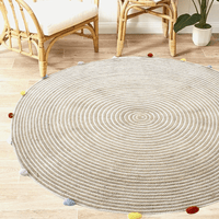 Round Woven Jute Cotton Multicolour Pompom Rug 120 cm EOFY Kings Warehouse 