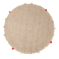 Round Woven Jute Cotton Multicolour Pompom Rug 120 cm EOFY Kings Warehouse 