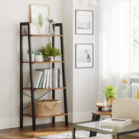 Rustic brown and black steel Metal Frame 4 Tier bookshelf Furniture Kings Warehouse 