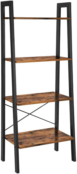 Rustic brown and black steel Metal Frame 4 Tier bookshelf Furniture Kings Warehouse