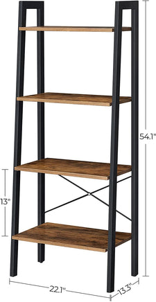 Rustic brown and black steel Metal Frame 4 Tier bookshelf Furniture Kings Warehouse 
