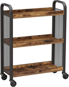 Rustic Brown Kitchen Trolley Rolling Cart with Steel Structure (66 x 26 x 85 cm) Furniture Kings Warehouse