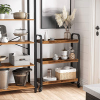 Rustic Brown Kitchen Trolley Rolling Cart with Steel Structure (66 x 26 x 85 cm) Furniture Kings Warehouse 