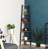Rustic Brown Metal Frame 5 Tier Corner Shelf Furniture Kings Warehouse 