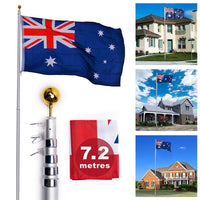 Rustproof Aluminum Flag Pole with 7.2m, Heavy-Duty Telescoping Pole for Outdoors, Gardens, Roof Walls, Durable Pole Set