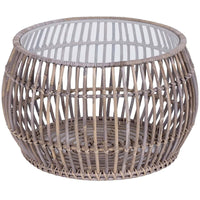 Sage 70cm Glass Topped Rattan Round Coffee Table - Natural living room Kings Warehouse 