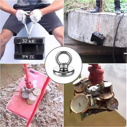 Salvage 60KG Recovery Magnet Hook Countersunk Hole Eyebolt Treasure Hunting Fishing Kings Warehouse 