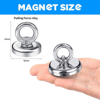 Salvage 60KG Recovery Magnet Hook Countersunk Hole Eyebolt Treasure Hunting Fishing Kings Warehouse 