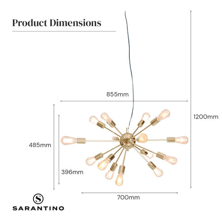 Sarantino 15-Light Sputnik Chandelier in Brass Finish Kings Warehouse 