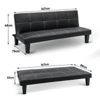 Sarantino 2 Seater Modular Faux Leather Fabric Sofa Bed Couch - Black Kings Warehouse 