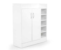 Sarantino 21 Pairs Shoe Cabinet Storage Organiser Shelf 2 Doors 80 x 30 x 90cm in White Furniture Kings Warehouse 