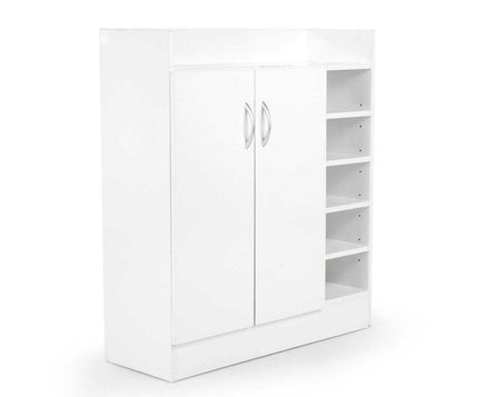 Sarantino 21 Pairs Shoe Cabinet Storage Organiser Shelf 2 Doors 80 x 30 x 90cm in White Furniture Kings Warehouse 