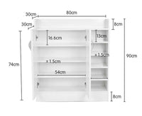 Sarantino 21 Pairs Shoe Cabinet Storage Organiser Shelf 2 Doors 80 x 30 x 90cm in White Furniture Kings Warehouse 