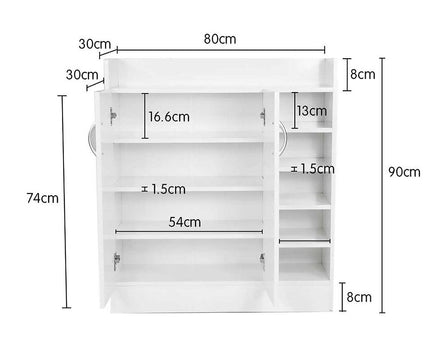 Sarantino 21 Pairs Shoe Cabinet Storage Organiser Shelf 2 Doors 80 x 30 x 90cm in White Furniture Kings Warehouse 