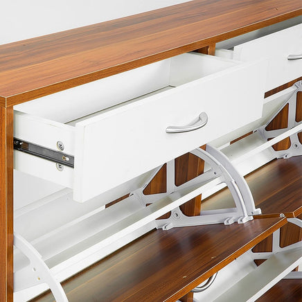 Sarantino 24 Pairs Shoe Cabinet Rack Storage Cupboard Organiser Shelf Walnut Drawers Chest Furniture Kings Warehouse 