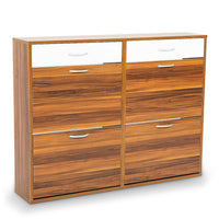 Sarantino 24 Pairs Shoe Cabinet Rack Storage Cupboard Organiser Shelf Walnut Drawers Chest Furniture Kings Warehouse 