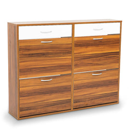 Sarantino 24 Pairs Shoe Cabinet Rack Storage Cupboard Organiser Shelf Walnut Drawers Chest Furniture Kings Warehouse 