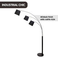 Sarantino 3-Light Arc Floor Lamp Adjustable Black 3 Shades Kings Warehouse 