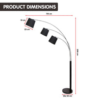 Sarantino 3-Light Arc Floor Lamp Adjustable Black 3 Shades Kings Warehouse 