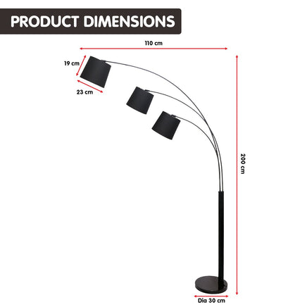 Sarantino 3-Light Arc Floor Lamp Adjustable Black 3 Shades Kings Warehouse 