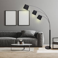 Sarantino 3-Light Arc Floor Lamp Adjustable Black 3 Shades Kings Warehouse 